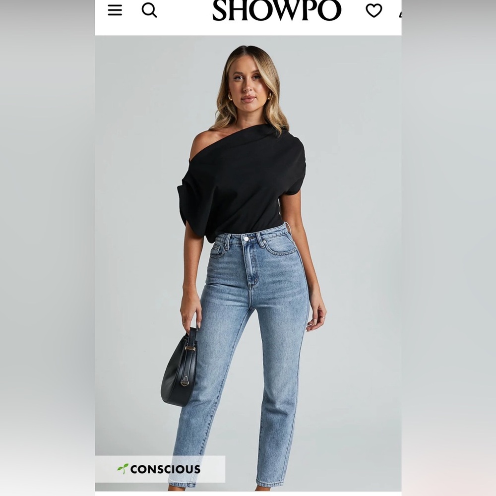 Showpo High-Waisted Mom Denim Women’s Jeans in Mid Blue Wash